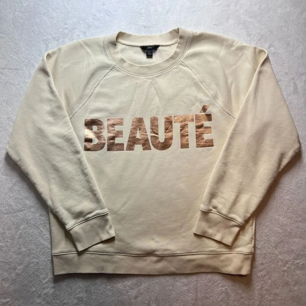 J. Crew Women's Natural & Rose Gold Beaute Crewneck Sweatshirt L